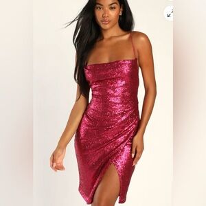 LulusMatte Magenta Sequin Mini Tulip Dress-Large